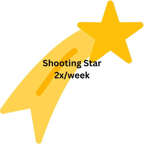 Picture of a shooting star and text says shooting star 2x/week